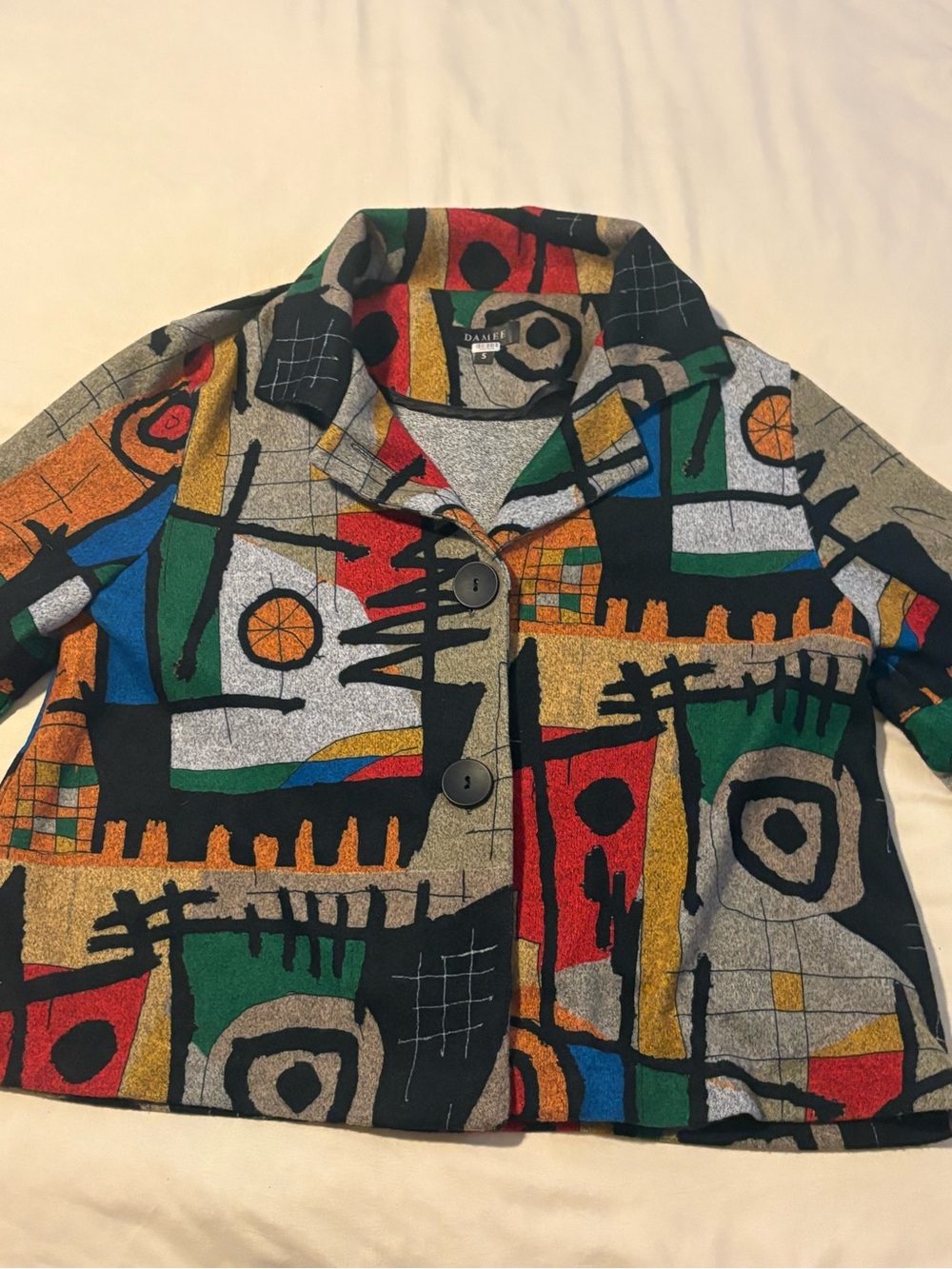 Damee Jacket Women Small S Abstract Picasso Art To Wear Button Front Vintage